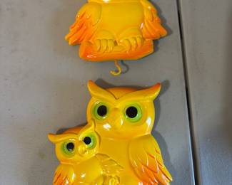 Vtg owl chalkware set