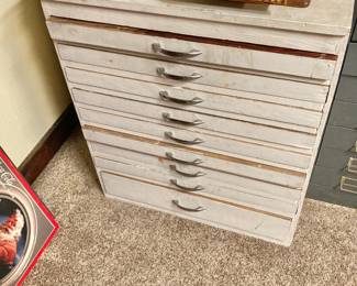 Antique Wood Printer Cabinet