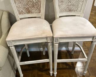Upholstered Caned Back Bar Stools (Bar Height)