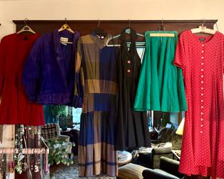 80’s red suede dress, blue suede jacket, retro 50’s rockabilly halter dress, 50’s circle skirt, 80’s dresses - J Peterman