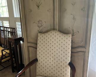 Triple painted room divider screen
