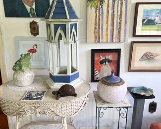 Various paintings and prints
Metal fern stand