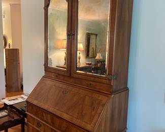 Burl Walnut secretary desk w mirrored doors