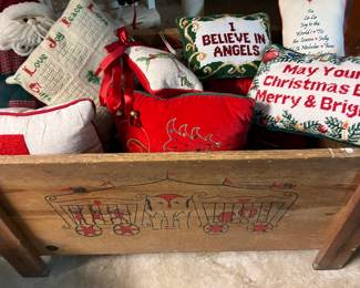 Old wooden toy box with stencils