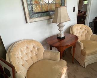 Pair yellow upholstered chairs