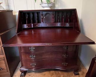 Solid mahogany secretary desk with 4 drawers below