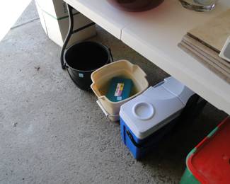 Thin cooler, and a bucket, and storage items too