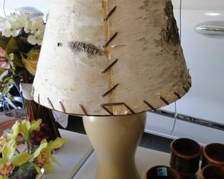 Birch bark lamp shade complete with the lamp too