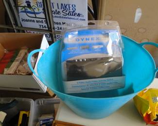 Plastic bucket and some electronics too
