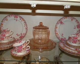 Depression glass cookie jar and plate, and again hello Irene, Spode