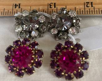 Large, brilliant cut-rhinestone clip earrings