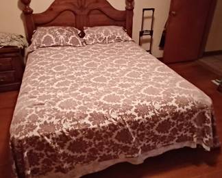 Queen size bed with quality bedroom set. Solid and in good shape. Quality set for larger bedroom. Bed and box spring also in good shape