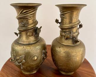 Pair brass urns