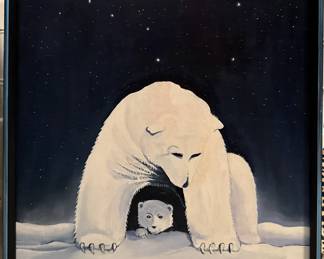 Painting of polar bear and cub.