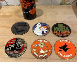 Vintage Anoka Halloween Festival Medallions and Beer Can