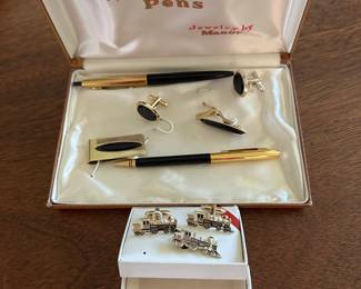 Waterman’s Pen’s Collection with Cufflinks and Tie Bars, and Railroad Cufflinks