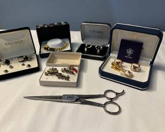 Cufflink and Tie Bar/Tie Tack Sets, Scissors