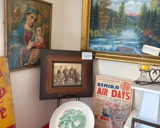 Vintage Framed Art Work and Advertising