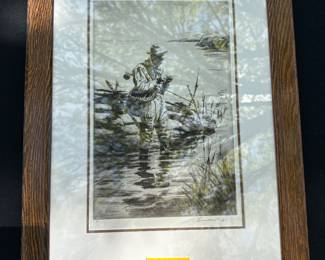 1932 Fly Fishing Etching by and Signed By Artist Leon West