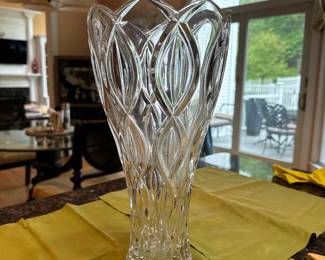 Lenox Lead Crystal Ribbon Stripe Scallop Edged Tall 14 Inch Flower Vase