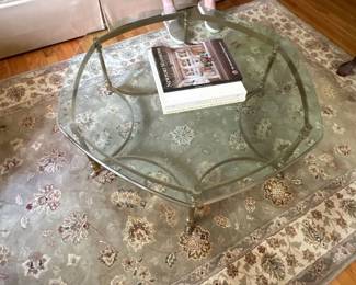 Ethan Allen Glass and Brass Cocktail Table