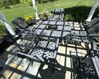 Early 21st century cast aluminum Mediterranean Tuscan Scrollling Garden Patio Set