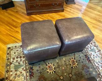 Leather Crocodile Pattern ottomans set of 2