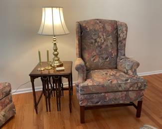 Unusual nesting table,brass lamp