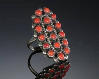 Zuni coral ring. Vintage