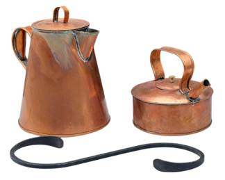 Antique Copper Kettles and iron hanger