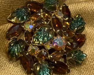 Carved stone vintage brooch