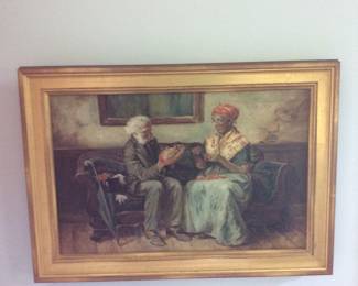 After Harry Rosland, oil on canvas. Family scene. 19th C