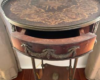 Antique French inlay gallery table with drawer