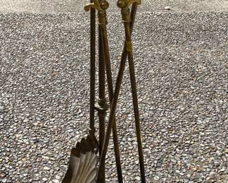 Early 20th century solid brass fire tools