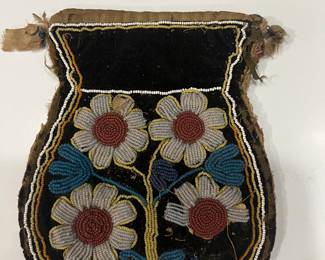 19th century Chippewa Indian beaded pouch. Double sided