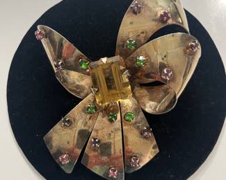 Coro Craft sterling brooch with citrine center stone. Vintage. Gold washed