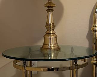 Vintage Brass Bed, Vintage Brass Tables w Glass Top, Brass Table Lamps pair