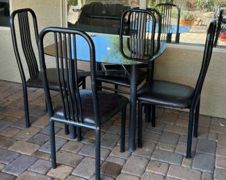 Glass Top Metal Base Table w 4 Chairs