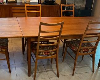 Made in Denmark by Niels Koefoeds Hornslet Dining Table w Extensions, 5 Liz Chairs and 1 Arm Chair