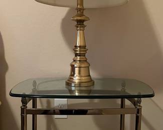 Vintage Brass Bed, Vintage Brass Tables w Glass Top, Brass Table Lamps pair