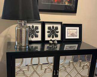 Mirrored Glass Buffet, Mercury Glass Lamp, Art
