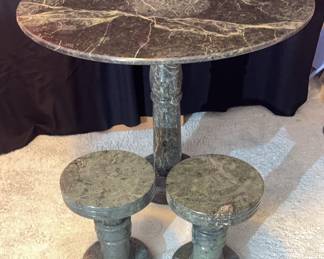 Marble Table and 2 Stools Stands
