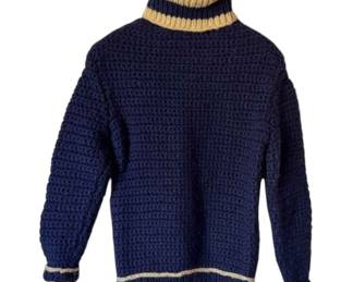 Smaller Size Unisex Handmade Thick CableKnit Fisherman’s Turtleneck Sweater * Navy & Cream