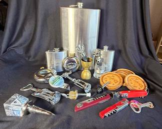 Great Bar Accoutrements! * 3~ Stainless Steel Flasks, 1~ Pewter Flask