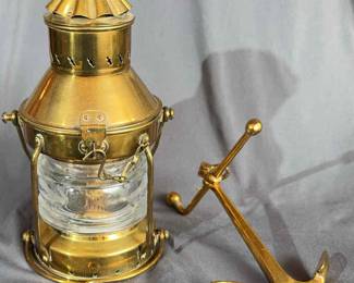 Hanging Brass Lantern * Brass Anchor Decor *