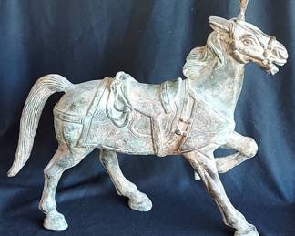 Vintage Metal Replica Of A Tang Dynasty Prancing Horse (618–907 AD).