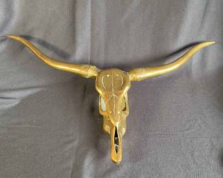 Vintage Brass? Texas Longhorn Sculpture * Steer Skull Mounts On Wall