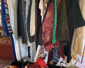 Tons of vintage clothes, jackets and handbags.