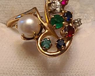 Custom made 14K pearl and Diamond ring
