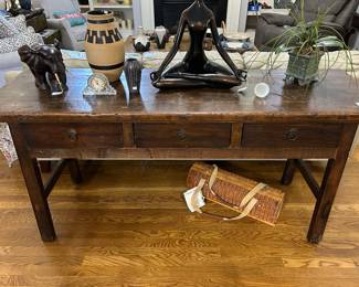 nice distressed console table with 3 drawers